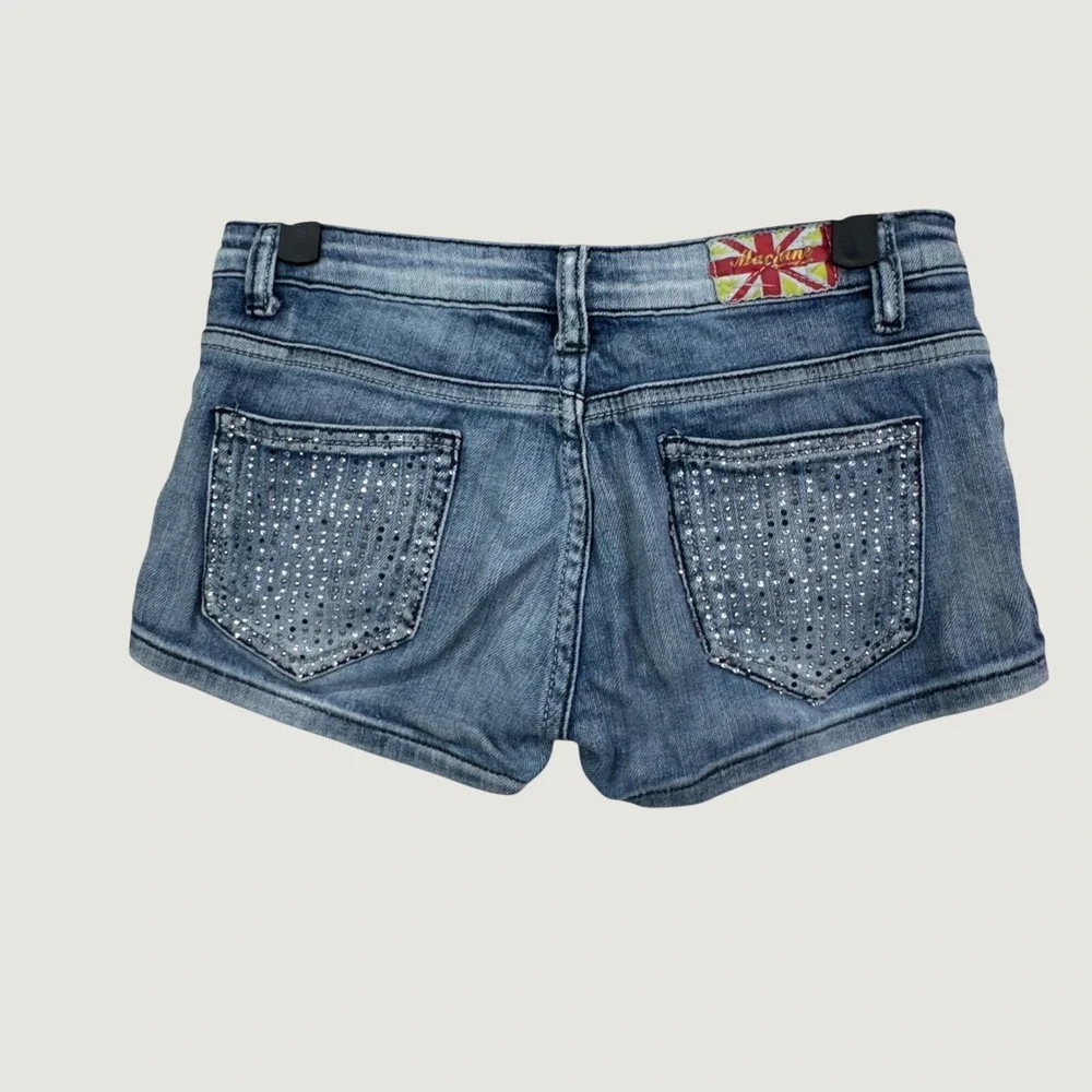 Machine Jeans Denim‎ Shorts Size 26 Blue Rhinestone Distressed Y2K McBling